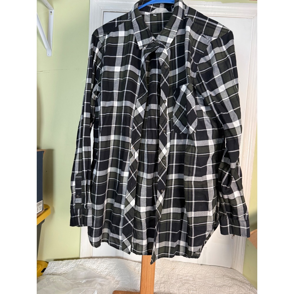 Athleta Womens Plaid Button Down Long Sleeve Shirt Green Black White Small